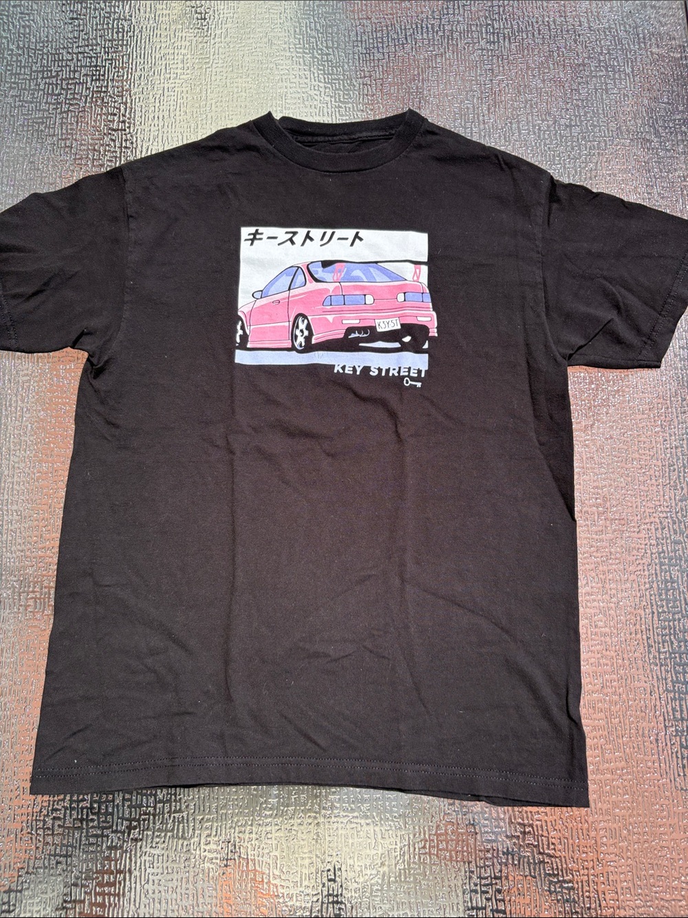 Black Tee with Pink Car Graphic